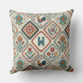 Farmhouse Folk Sage Green and Orange Monogram  クッション (裏面)