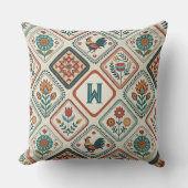 Farmhouse Folk Sage Green and Orange Monogram  クッション (正面)