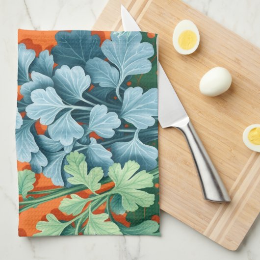 Farmhouse Herb Block Print Kitchen Towel キッチンタオル (四つ折り)