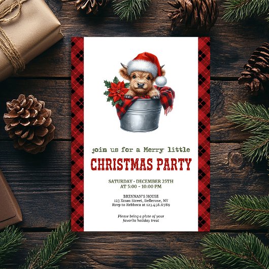 Farmhouse highland cow Christmas holiday invite 招待状