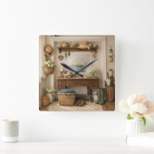 Farmhouse “Home Is Where Love Is”  Rustic Decor スクエア壁時計 (ホーム)