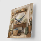Farmhouse “Home Is Where Love Is”  Rustic Decor スクエア壁時計 (傾斜)