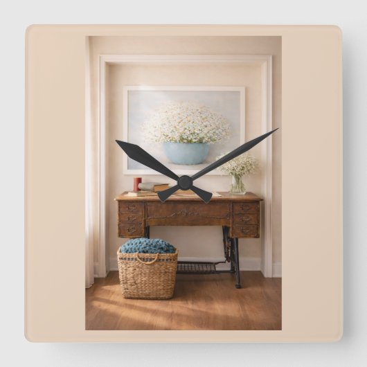 Farmhouse “Home Is Where Love Is”  Rustic Decor スクエア壁時計 (正面)