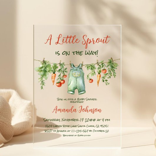 Farmhouse Little Sprout Clothesline Baby Shower アクリル招待状