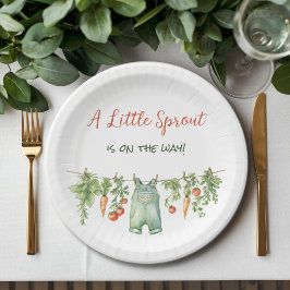 Farmhouse Little Sprout Clothesline Baby Shower ペーパープレート