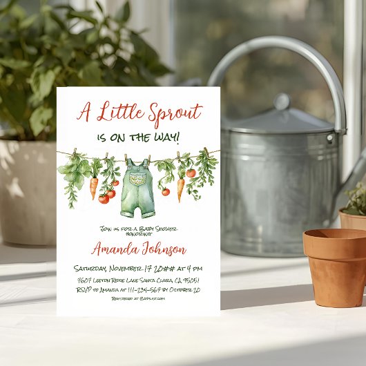 Farmhouse Little Sprout Clothesline Baby Shower 招待状