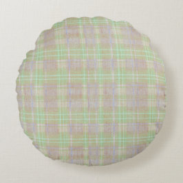 Farmhouse Neutral Sage Plaid ラウンドクッション