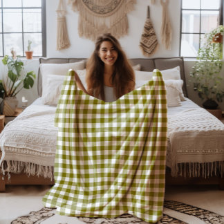 Farmhouse Olive-Green and White Buffalo Plaid フリースブランケット