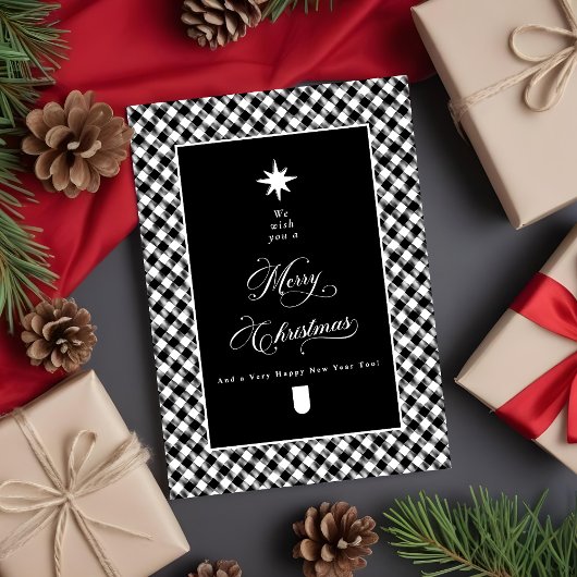 Farmhouse Plaid Chalkboard Merry Christmas Photo シーズンカード