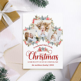 Farmhouse Poinsettia赤と白3フォトコラージュ シーズンカード