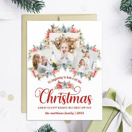 Farmhouse Poinsettia 3フォトコラージュ磁気カード マグネット招待状