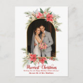 Farmhouse Poinsettia Arched Newlywedsのモダン写真 シーズンポストカード (正面)