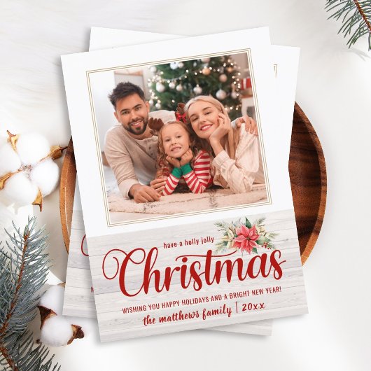 Farmhouse Poinsettia Holly Christmas 1のすてき写真 シーズンカード