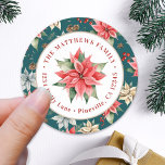 Farmhouse Poinsettia Round Return Address Label ラウンドシール<br><div class="desc">From the Farmhouse Poinsettia Christmas & Holiday Collection: Farmhouse Poinsettia Round Return Address Label, with Beautiful Curved Typography and Personalized Family Name and address. Easily customize text for this pretty Christmas label Template. In 4 different colorway options, this option features a teal green background color, and pretty watercolor poinsettia and...</div>