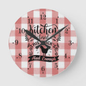 Farmhouse Red And White Gingham Kitchen Wall Clock ラウンド壁時計 (正面)