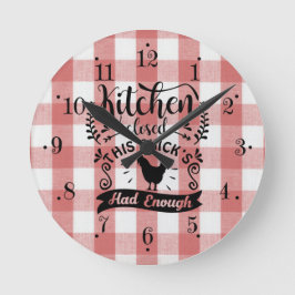 Farmhouse Red And White Gingham Kitchen Wall Clock ラウンド壁時計
