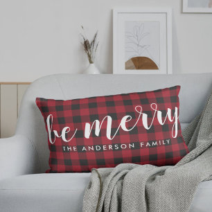 Farmhouse Red Buffalo Check Be Merry ファミリーネーム ランバークッション