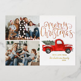 Farmhouse Red Christmas Truck | ホリデーフォト 箔シーズンカード