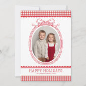 Farmhouse Red Gingham Bow Christmas Holiday Photo シーズンカード (正面)