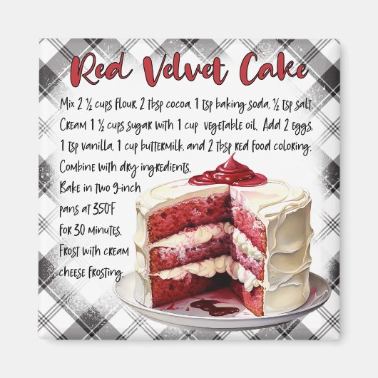 Farmhouse Red Velvet Cake Recipe Black White Plaid マグネット (正面)