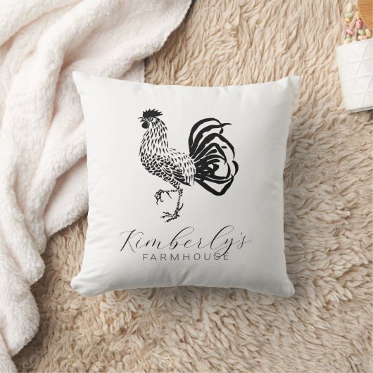 Farmhouse Rooster Custom Kitchen Throw Pillow クッション (ブランケット)