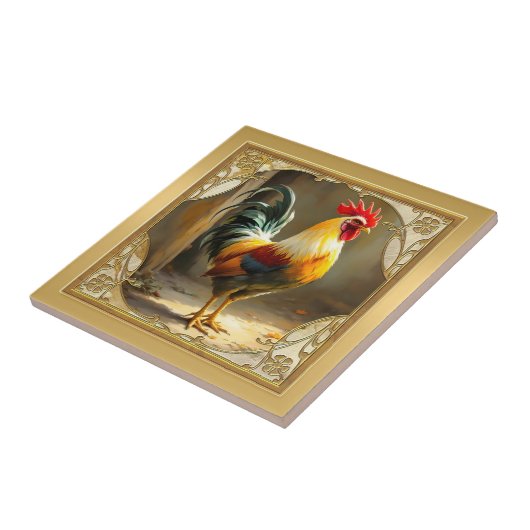 Farmhouse Rooster Gold Ceramic Tile タイル (側面)