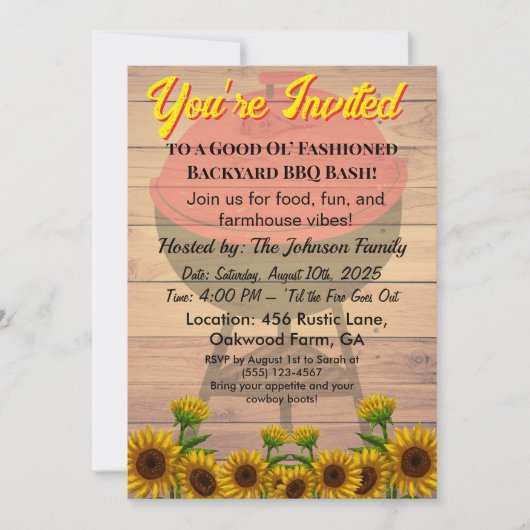 Farmhouse Rustic BBQ Invitation Pig-roast Wood  招待状 (正面)