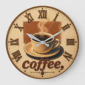Farmhouse Rustic Vintage Kitchen Coffee Cup ラージ壁時計 (正面)