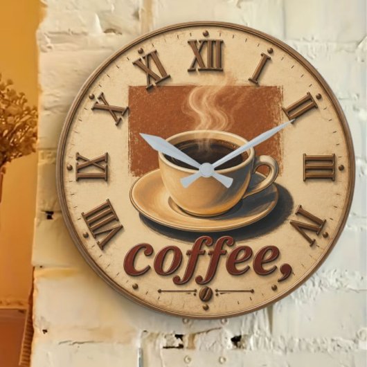 Farmhouse Rustic Vintage Kitchen Coffee Cup ラージ壁時計
