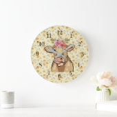 Farmhouse Sunflower Country Milk Cow Wall Clock ラージ壁時計 (ホーム)
