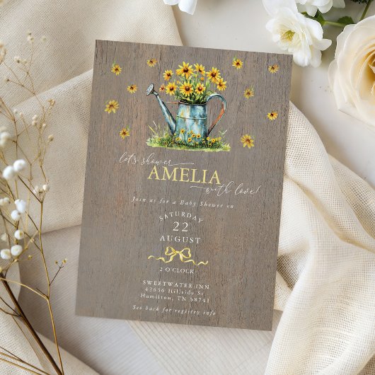 Farmhouse Sunflowers Watering Can Baby Shower 招待状