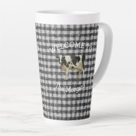 Farmhouse Welcome Black and White Cow Check Name(F カフェラテマグ