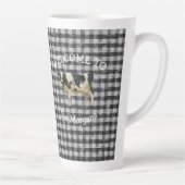 Farmhouse Welcome Black and White Cow Check Name(F カフェラテマグ (右)