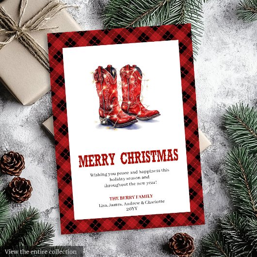 Farmhouse Western Plaid Buffalo Xmas Card シーズンカード