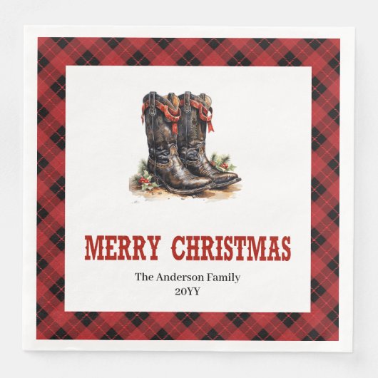 Farmhouse Western Red Black Holiday Napkins (正面)
