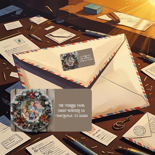  Farmhouse Wreath Customizable Family ラベル