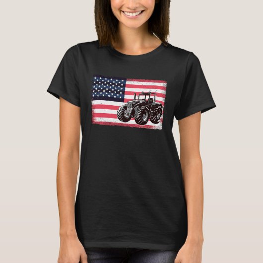 Farming Truck Driver Tractors USA American Flag Fa Tシャツ (正面)