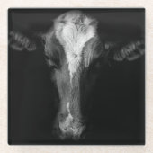 Farms | B&W Cow Head Shot ガラスコースター (正面)