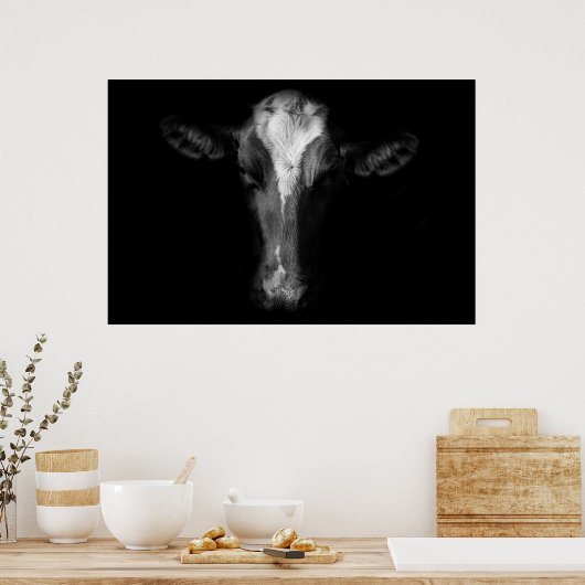 Farms | B&W Cow Head Shot ポスター (キッチン)