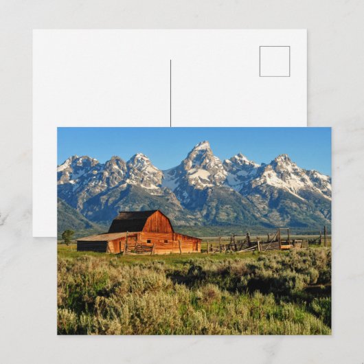 Farms | Barn Shadowed by Snow Capped Mountains ポストカード (正面/裏面)