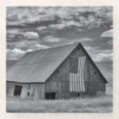 Farms | BW American Flag Barn Scene ガラスコースター (正面)