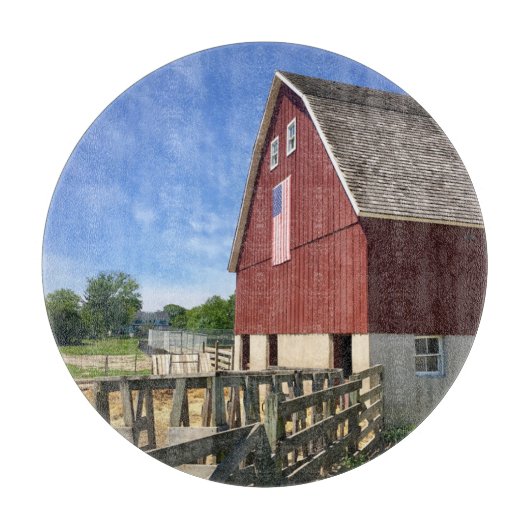 Farms | Red Barn With American Flag カッティングボード (正面)