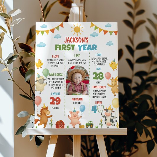 Farmyard Animal First Year Photo Milestone Poster ポスター