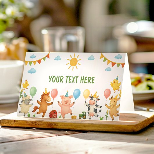 Farmyard Animals Birthday Party Food Tent プレイスカード
