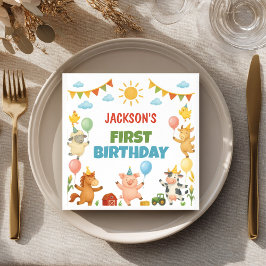 Farmyard Animals Birthday Party Napkins スタンダードカクテルナプキン