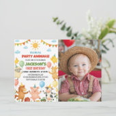 Farmyard Animals Birthday Party Photo Invitation サンキューカード (スタンド正面)