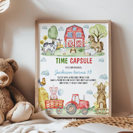 Farmyard Animals Birthday Party Time Capsule Sign ポスター