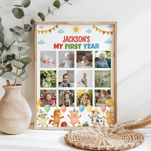 Farmyard Animals First Year Photo Milestone Poster ポスター