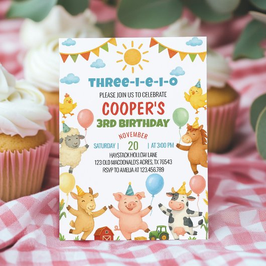 Farmyard Animals Kids Birthday Party Invitation 招待状