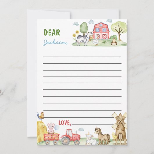 Farmyard Animals Time Capsuleノートメッセージカード サンキューカード (正面)